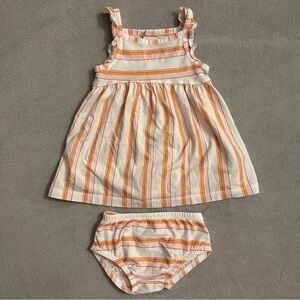 EUC Carter’s 2pc Baby Girl Sun Dress Set, Pink/Orange & White Stripe, 6-9 Months